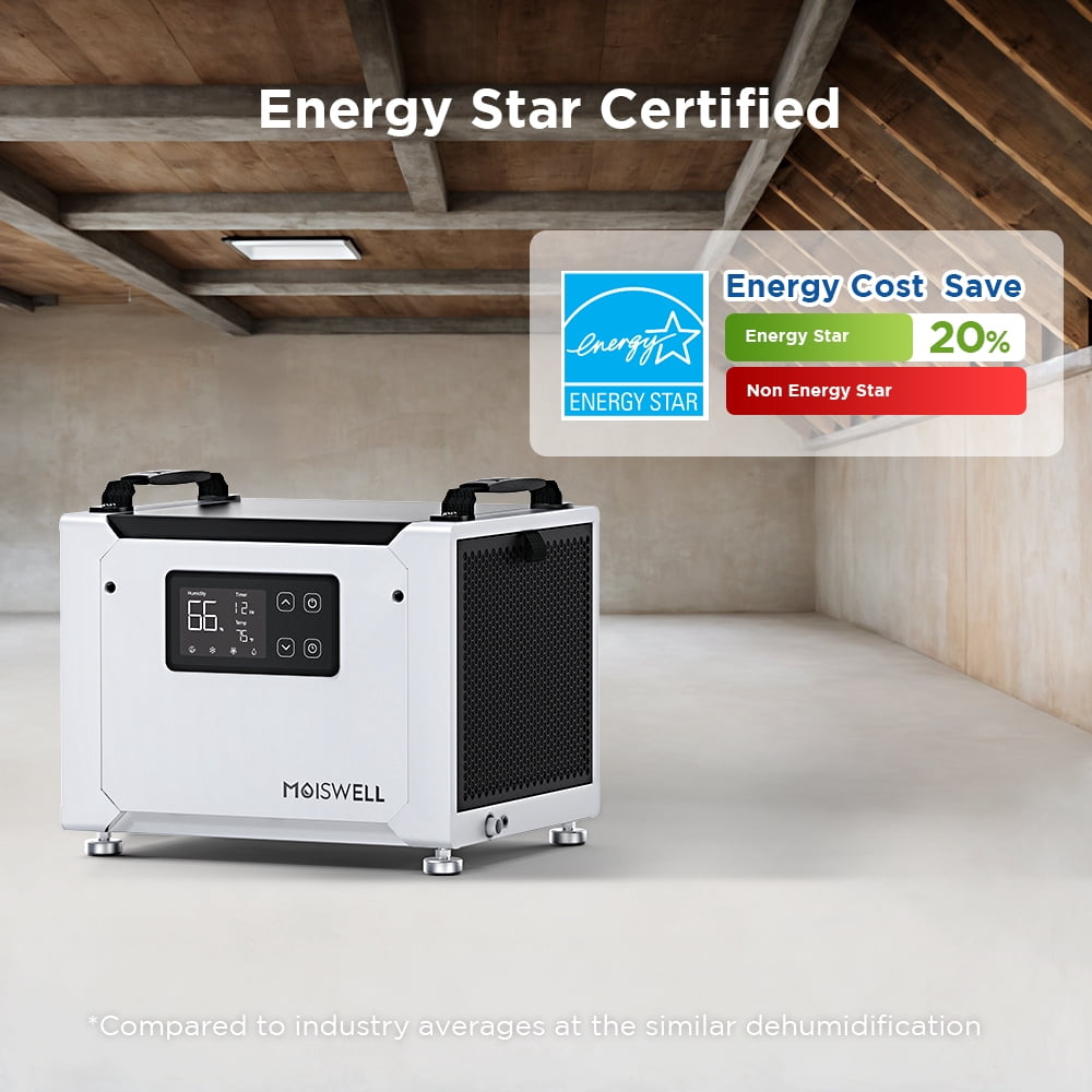 Moiswell 70 Pints 1,000 Sq. Ft. Energy Star Certified Commercial Dehumidifier with Pump for Crawlspace