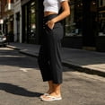 thumbnail image 4 of Costeam Womens Multi Button Pleated Front Linen Capri Pants Dual Side Slip Pockets Non Elastic High Waist Lightweight Wrinkle Resistant Loose Mid Calf Casual Cropped Trousers, 4 of 7
