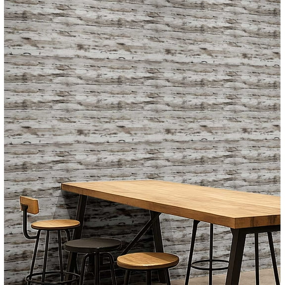S4Sassy Rustic Log Wallpaper - Commercial Space Wall Covering, 25" X 120" Self-Adhesive Plain Vinyl Wallpaper, Decorative Walls Wrap, Easy Diy Wall Covering For Retail, Office Spaces - Gray