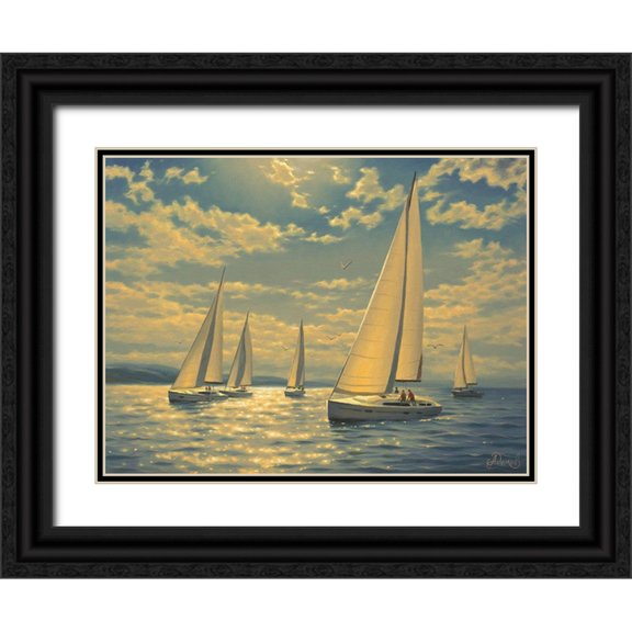 Adamov, Alexey 14x12 Black Ornate Wood Framed with Double Matting Museum Art Print Titled - Sails on the Sea II