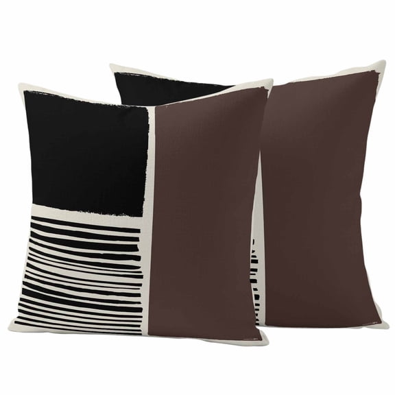 Brown Black Outdoor Waterproof Pillow Covers, Modern Abstract Art Farmhouse Striped Decorative Square Throw Pillowcase Sofa Cushion Sham for Patio/Couch/Chair, 18"x18" 2 Pack