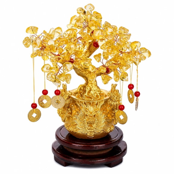 I-MART Feng Shui Money Tree Tabletop Decor with Dragon Pot and Glass Beads