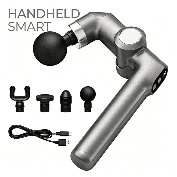 Foldable Percussion Massage Gun, Deep Tissue Smart Muscle Massager, 5 Heads