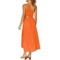 thumbnail image 5 of Women's Long A-line Dress, Summer Sleeveless One-shoulder Smocked Solid Color Cutout One-piece, 5 of 6