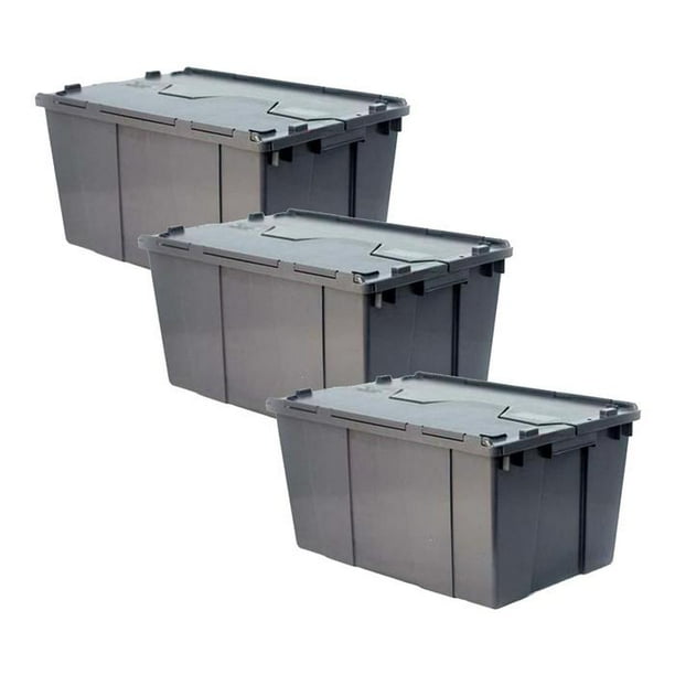 Cajas de Plástico de Almacenamiento BoxArch15 3 Pzas 15kg 50x30x21cm Apilable Bisagras Polietileno Color Gris.