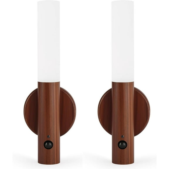 LED Motion Sensor Lights Wall Lamps Set of 2 Battery Operated Wall Sconces Rechargeable Lighting for Hallway Stairway Magnetic 360° Rotation