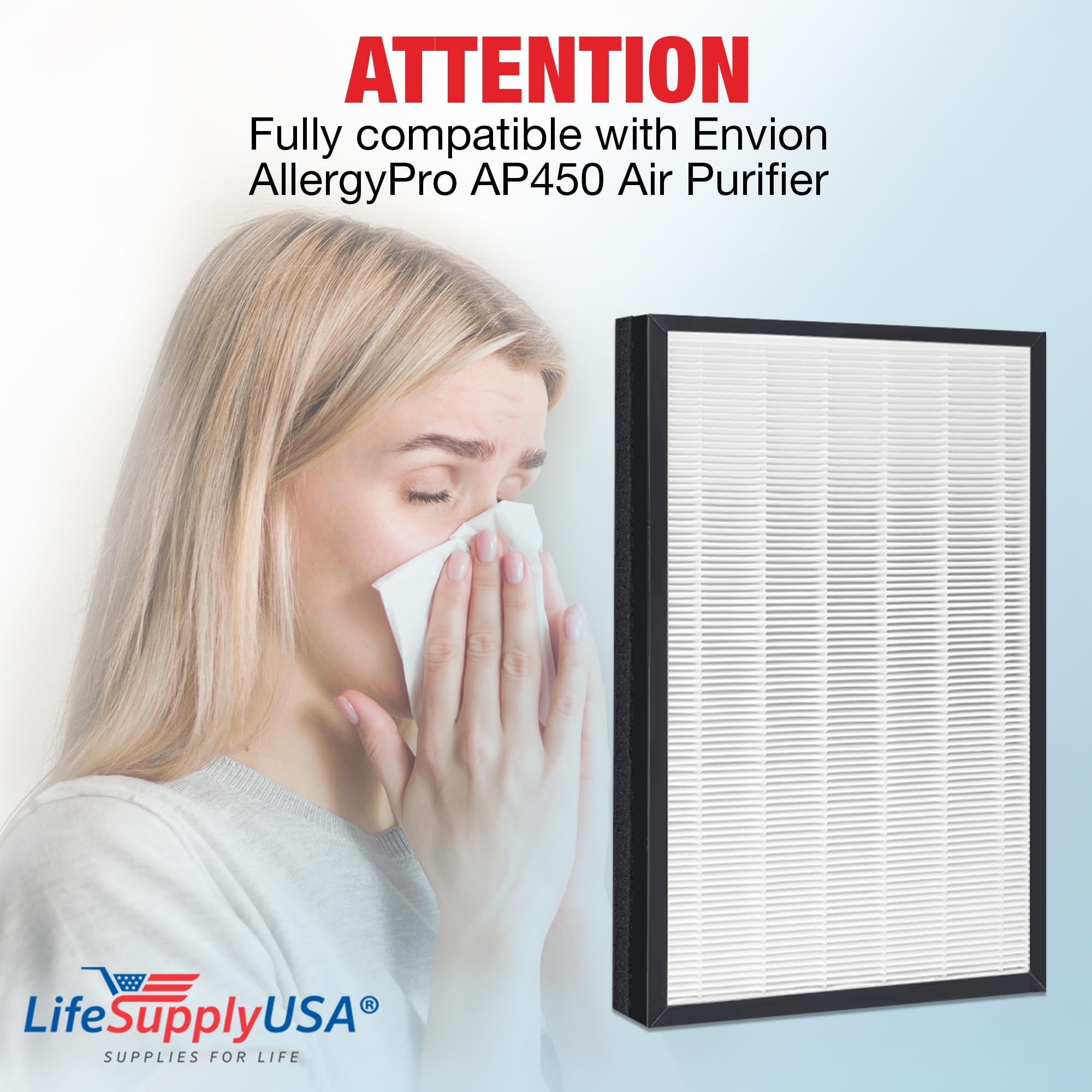 AP450 True HEPA Filter Replacement Compatible with Envion AllergyPro AP450 Allergy Pro AP 450 Air Purifiers by LifeSupplyUSA