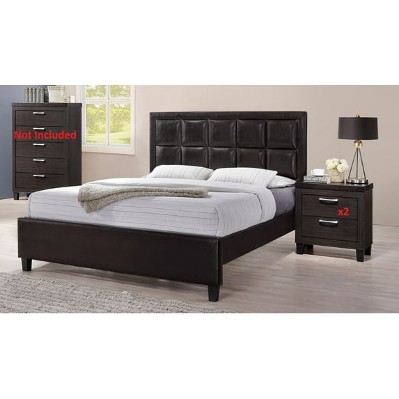 Contemporary Style 3pc King Size Beautiful Platform Upholstery Bed and Nightstand Set Home Wooden Bedroom Furniture Brown