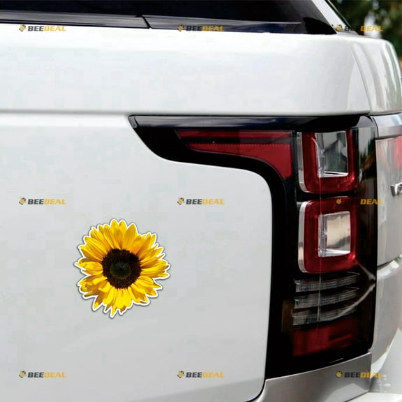 Sunflower Floral Car Magnet Yellow Magnetic Sticker Decal - 4 Pack Reflective 2" 3" 4" 5" - for Truck Door Fridge Reusable Waterproof