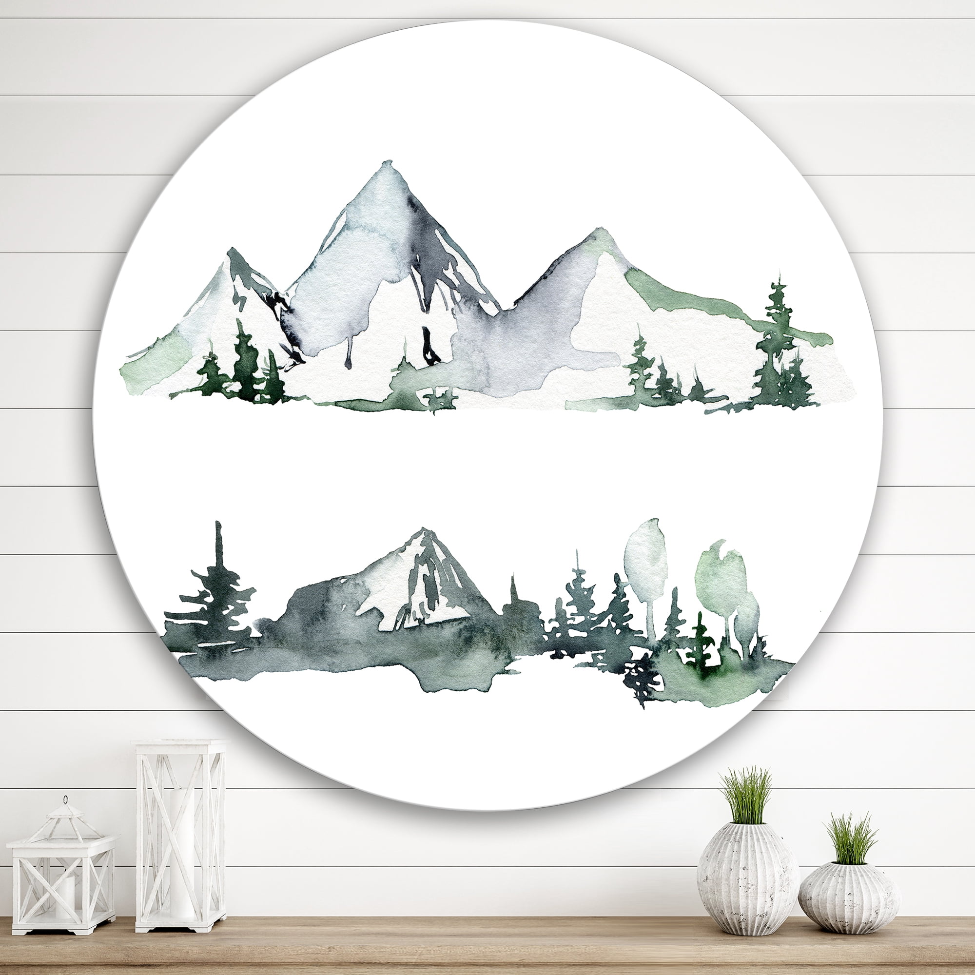 Designart 'Trees With Winter Dark Blue Mountain Landscape II' Modern Circle Metal Wall Art 36x36 - Disc of 36