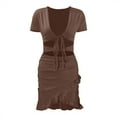 thumbnail image 6 of TMOYZQ Women's Mini Tie Front Cut Out Ruffle Mini Dress V Neck Short Sleeve Bodycon Dresses, 6 of 9