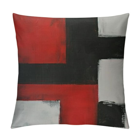 Creowell Red and Black Throw Pillow Covers Decorative Cushion Cover Grey Abstract Art Painting Pillowcase for Sofa Bedroom Living Room Décor