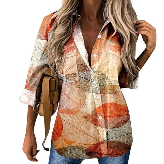 Patlollav Womens Button Down Shirt Long Sleeve Blouse Printing Tops Bussiness Casual Lapel Tops