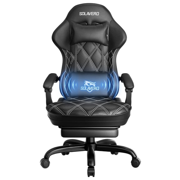 HLDIRECT Gaming Chair with Massager Lumbar Support, Ergonomics Computer Chair with Headrest, Black