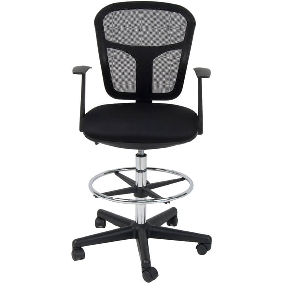 Studio Designs Riviera Drafting Chair with Arms and Foot Ring- Black