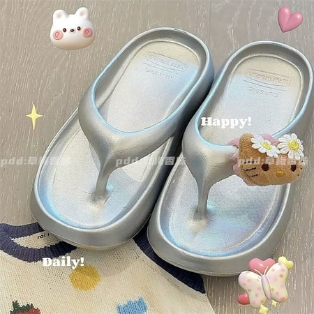 

Black Skin Hello Kitty New Cute Kawaii Y2k Daisies Silver Flip-flops Slipper Beach Sandal Casual Outdoor Shoes Students Gift tzw