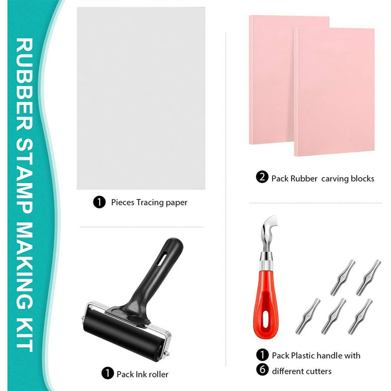 Rubber Stamp Making Kit,Block Printing Tool Kit,Linoleum Cutter with 6 Type  Blades,Tracing Paper for Craft Stamp Carving 