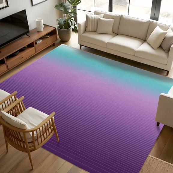 5x7 Area Rugs, Teal Purple Ombre Non-Skid Rubber Backing Large Rectangle Rugs - Living Room Bedroom Home Office, Modern Geometric Striped Abstract Art Indoor Floor Mat Carpets Washable Rug