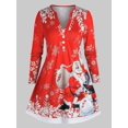 thumbnail image 1 of Botón de talla grande Snowflake Santa Imprimir T Shirt Rosegal Mangas largas de talla grande, 1 of 5