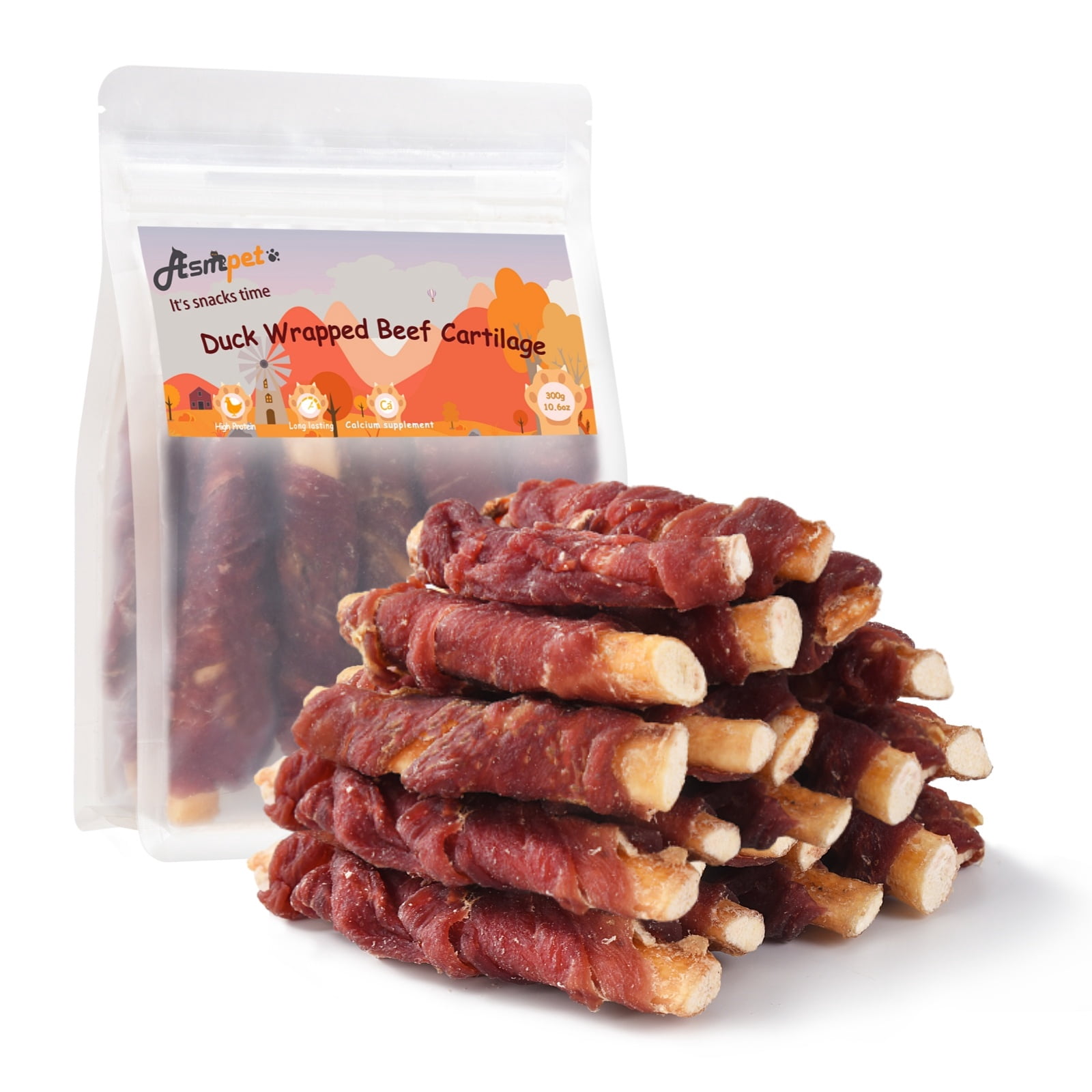 (2 pack) ASMPET Duck Wrapped Beef Cartilage Dog Treats, Dental Chewy Dog Soft Bone for Small, Medium, Large Dogs (10.6OZ, No Rawhide)