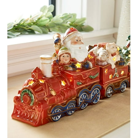2 Piece Illuminated Porcelain Train with Santa by Valerie