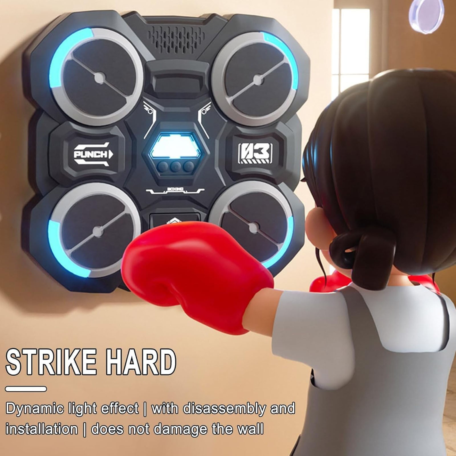 Music Boxing Machine with LED Counter, Boxing Trainer with Gloves for Home Gym, 3 Modes Bluetooth Fitness Equipment for Cardio Workout