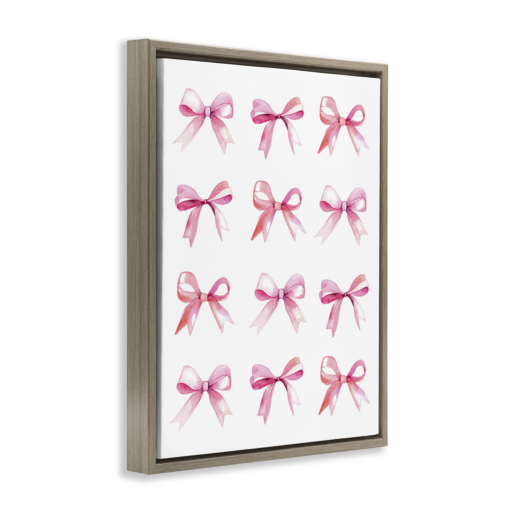 Stupell Industries Pink Bows Rows Beauty & Fashion Painting Brown Floater Framed Art Print Wall Art, 17 x 21