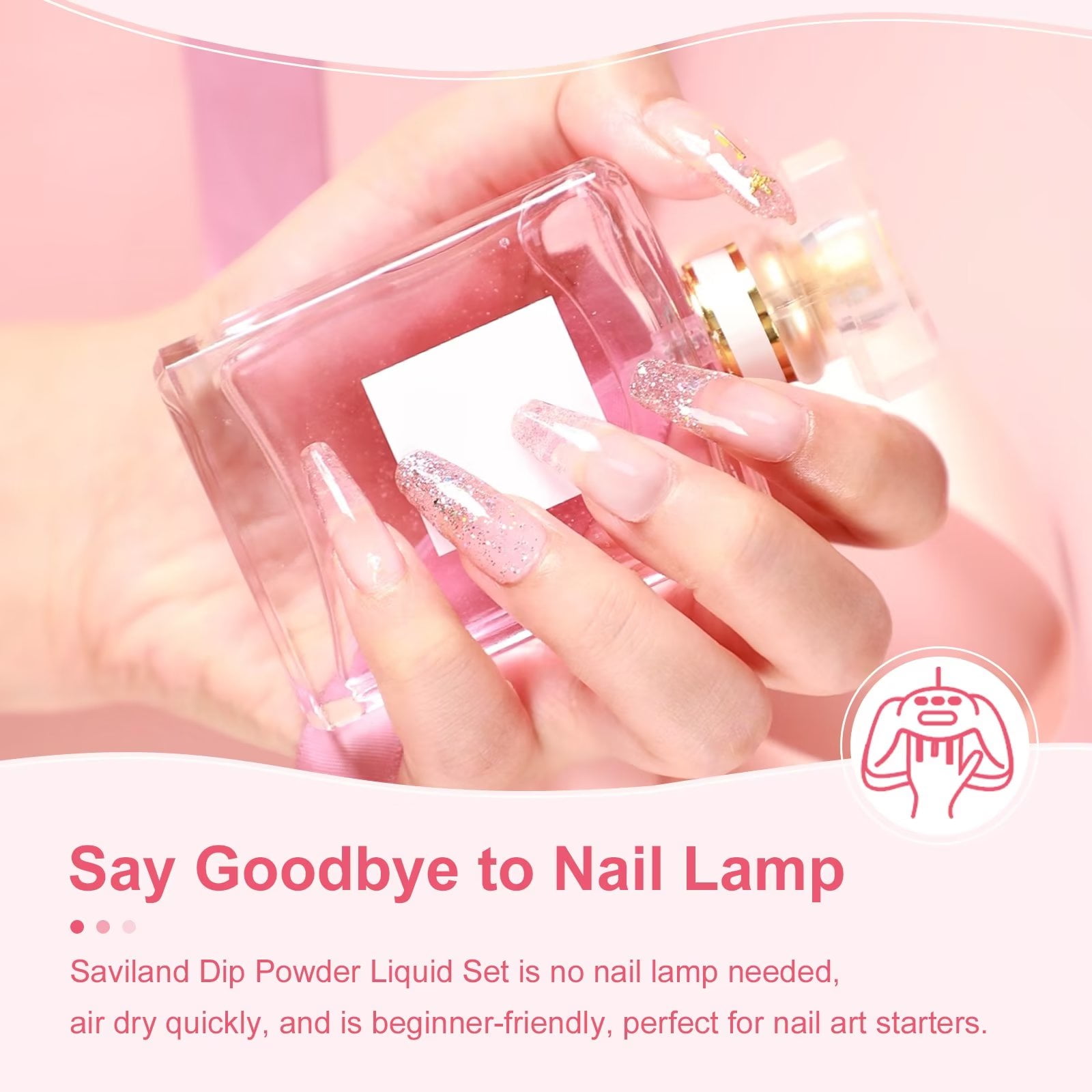 Saviland Dip Powder Liquid Set - Dip Powder Nail Kit With Dip Powder Activator, Base and Top Coat, Brush Saver and Nail File for Beginners