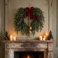 thumbnail image 2 of 20'' Christmas Wreath with Bells and Bow, Xmas Norfolk Wreath Decoration with Red Berries for Kitchen Cabinet, Chair, Window, 2 of 8