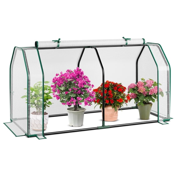 Costway 47" x 22" x 24" Portable Mini Greenhouse with 2 Zipper Doors & Ground Stakes