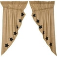 thumbnail image 3 of VHC Brands Burlap Natural with Burgundy Stars Primitive 63"x36"x18" Prairie Panel Pair Tan Rod Pocket Stenciled Cotton Drawstring Ties Window Curtains, 3 of 11