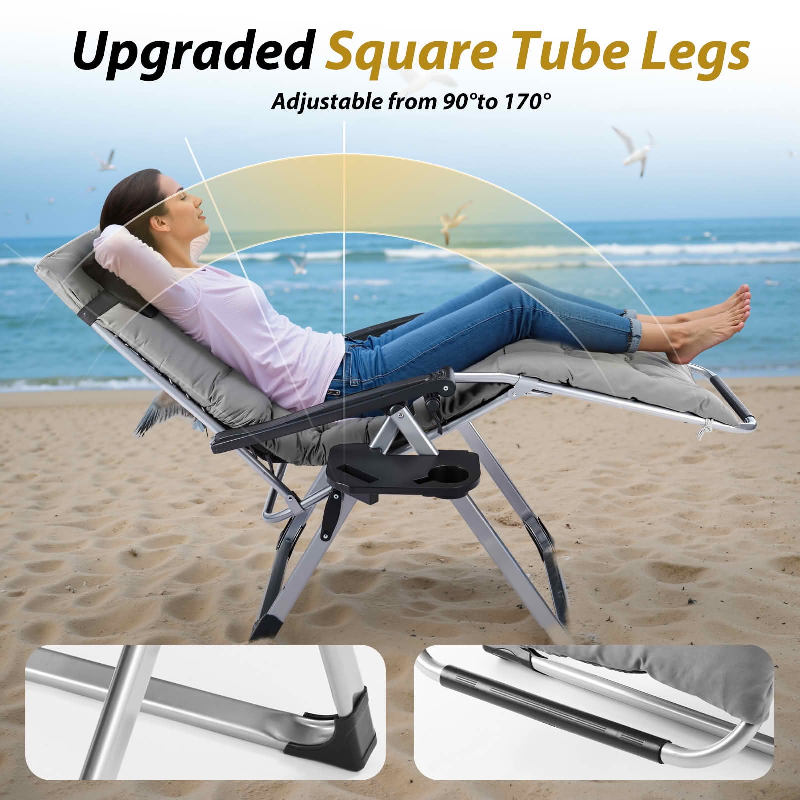 MAYEERTY Zero Gravity Chair Reclining Lounge with Cup Holder Tray Removable Cushion
