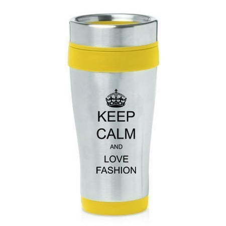 

Yellow 16oz Insulated Stainless Steel Travel Mug Z2185 Keep Calm and Love Fashion Crown MIP