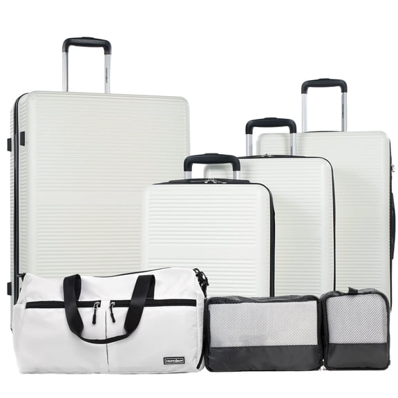 Tripcomp 7-Piece Hardside Luggage Set with TSA Lock Lightweight ABS PC Suitcase (16/20/24/28 Inch) with 360° Silent Spinner Wheels, Duffel Bag and 2 Packing Cubes (White)