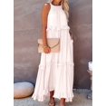thumbnail image 5 of Women's Resort Style Ruffled Long Dress Round Neck Sleeveless Flowy Beach Dress with Pockets Galib. M, 5 of 10