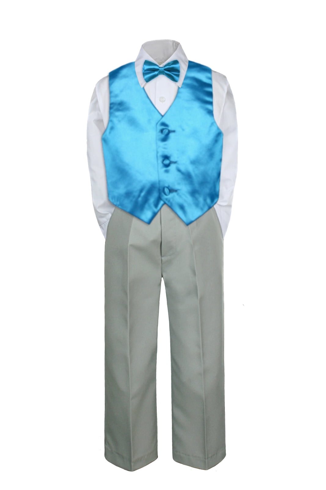 4pc Baby Toddler Kid Boy Formal Suit White Pants Shirt Vest Bow tie Set Sm-4T