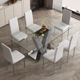 thumbnail image 3 of 7 Pieces Table and Chair Set, Modern Kitchen Dining Room Table Set for 6 with 71" Glass Dinner Table and 6 PU Chairs with Electroplated Metal Legs, for Small Space, Home and Apartment, White, 3 of 9