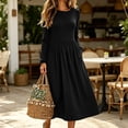 thumbnail image 5 of Women's Long Sleeve Casual Fall Dresses Crew-Neck Swing Party Dress with Pockets 2026 Black XL, 5 of 7