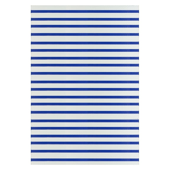Northlight 4' x 6' Blue and White Striped Rectangular Outdoor Area Rug