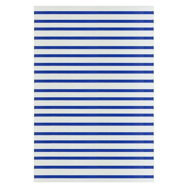 4' x 6' Blue and White Striped Rectangular Outdoor Area Rug