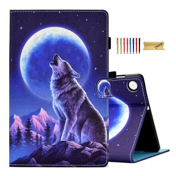 Dteck Folio Case for Samsung Galaxy Tab A8 SM-X200 X205 X207 10.5" Tablet with Pen Holder, Cute Pattern PU Leather Flip Stand Cover Auto Wake Sleep Smart Cover with Credit Card Slots Holder, Wolf