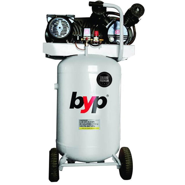 Compresor Profesional BYP 3.2Hp 30 Galones 135 Psi 290 L/min Plateado