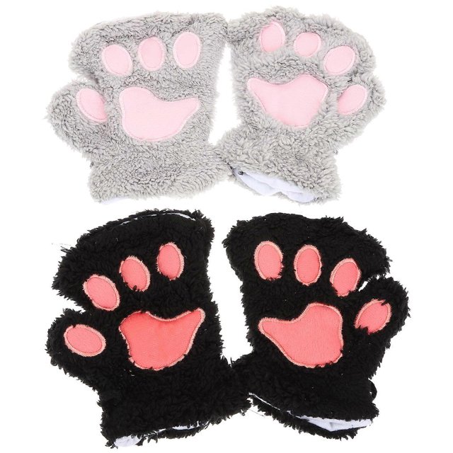 2 Pairs Women Gloves Winter Warm Half Finger Gloves Teen Girls Lovely Gloves