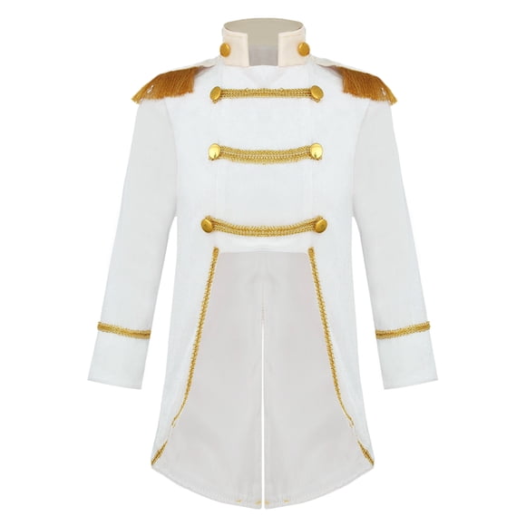 CHICTRY Kids Boys Prince Outfits Long Sleeve Gold Fringe Velvet Tailcoat Medieval Royal Court Coat Jacket White 4T