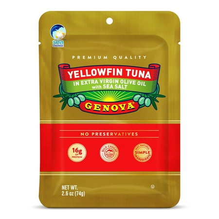 Genova Yellow Fin Tuna in Extra Virgin Olive Oil with Sea Salt, 2.6 oz Pouch