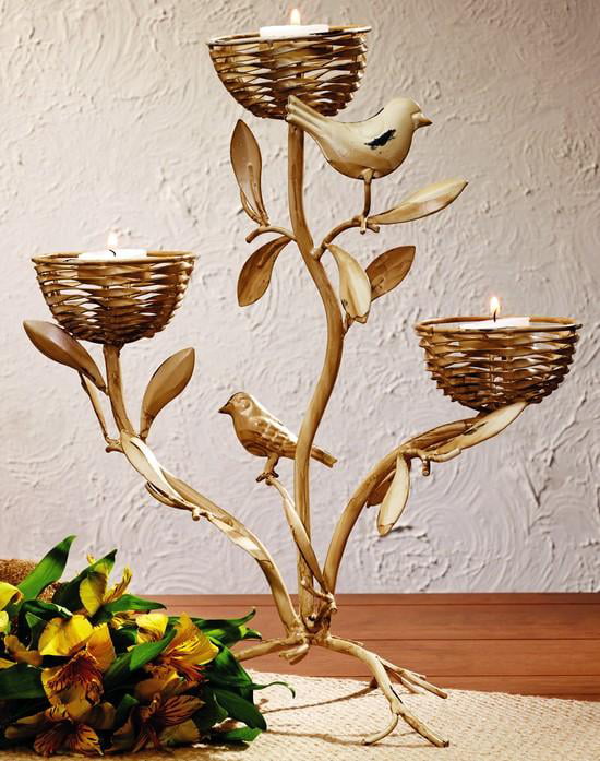 Bird Nests & Branch Leaf Candelabra Candle Holder Votive Candleholder Large 19" 