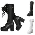 thumbnail image 5 of Oyedens Platform Knee High Combat Boots for Women Gothic Black Leather Knight Tall Boots, 5 of 7