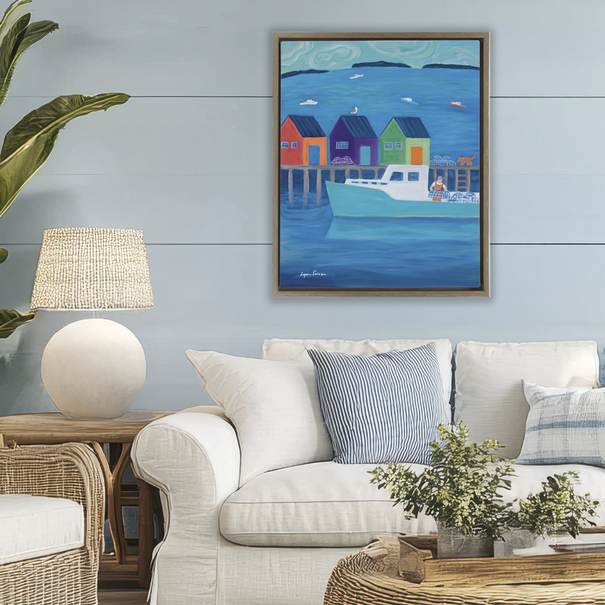 Stupell Industries Out Hauling Traps Brown Framed Floater Canvas Wall Art, design by Lynn Ericson Fine Art