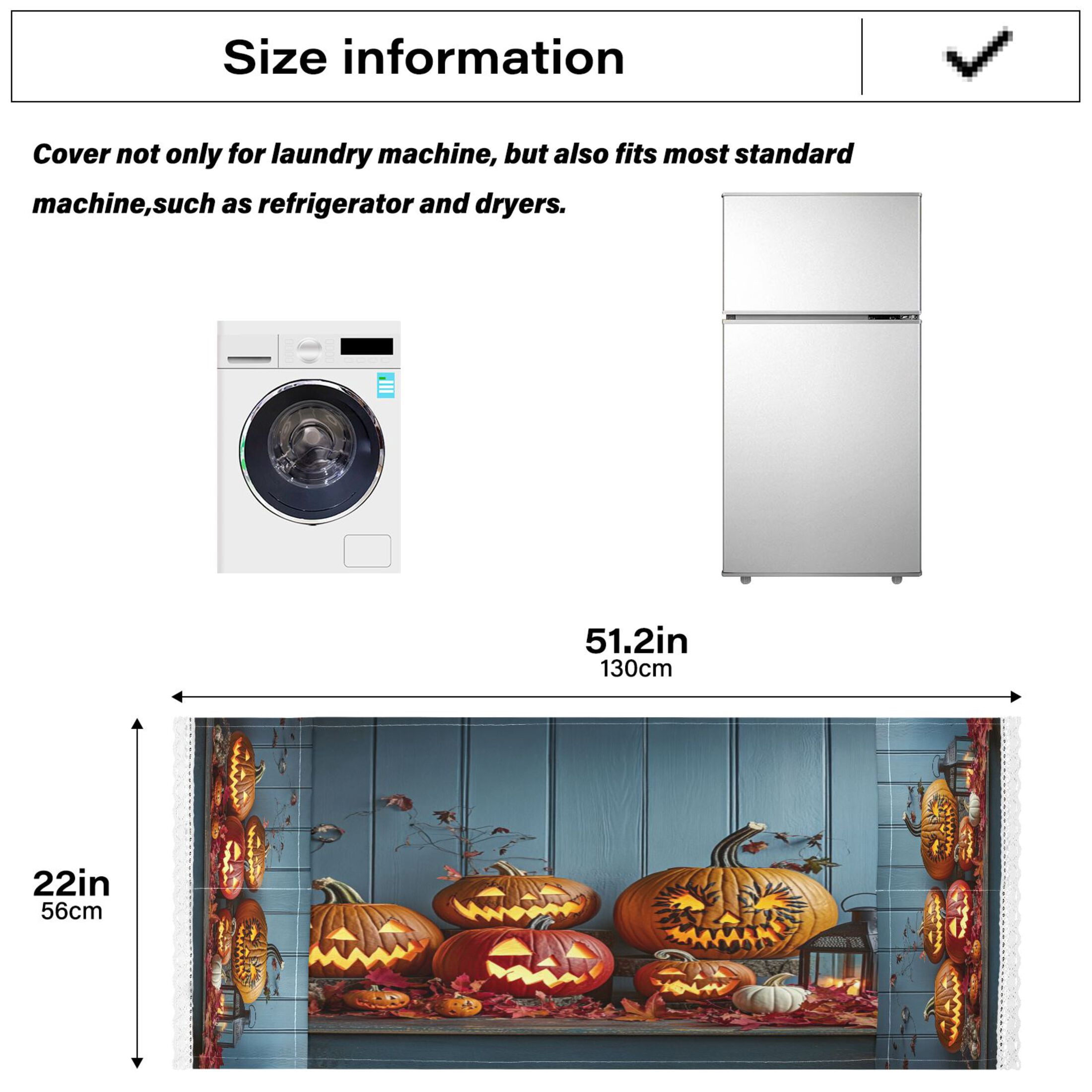 Pumpkins with Different FaceWasher and Dryer Covers Dust-Proof and Oil Resistant Fridge Cover with 4 Storage Pockets Washing Machine Top Cover for Laundry Kitchen Home 51.2 x 22 In