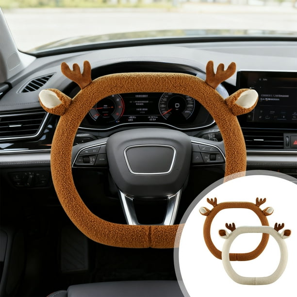 Funda De Volante De Lana De Peluche Funda Para Volante En Forma De D, Con Diseño De Oso De Peluche De Invierno, Accesorio Interior Para Mujer, Con Funda Cálida, Marrón, 35-38cm (1 Unidad) Rkxzt